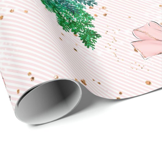 Feestelijke Blush Pink Glitter Kerstmis Cadeaupapier (Rol Hoek)