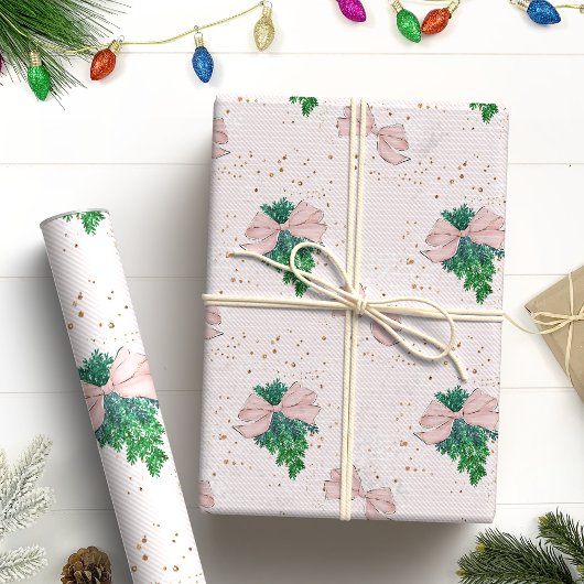 Feestelijke Blush Pink Glitter Kerstmis Cadeaupapier