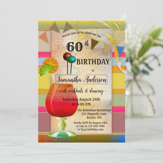 Feestelijke Boheemse Cocktail Verjaardag Uitnodigi Kaart (Staand voorkant)