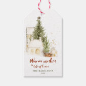Feestelijke  Boho Familie Kerst Waterverf Cadeaulabel (Voorkant)