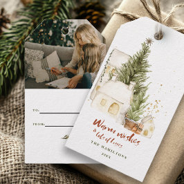 Feestelijke Boho Familie Kerst Waterverf Cadeaulabel