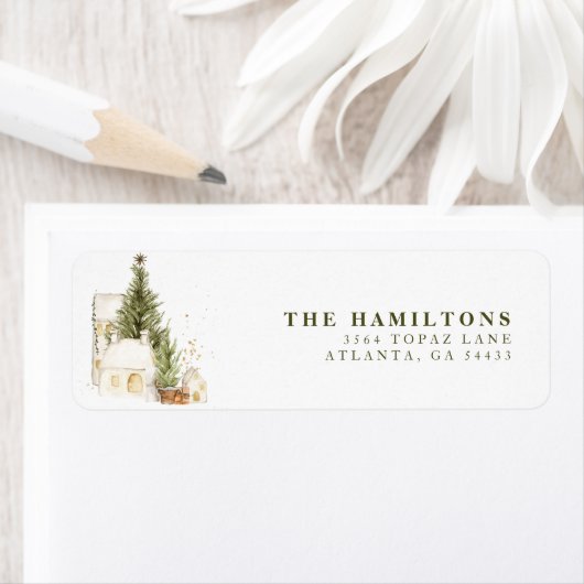 Feestelijke  Boho Familie Kerst Waterverf Etiket (Insitu)