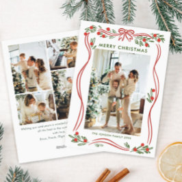 Feestelijke Boho Red Christmas Bow Ribbon 5 Foto Feestdagenkaart