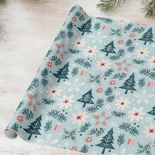 Feestelijke boom en bloem ontwerp cadeaupapier