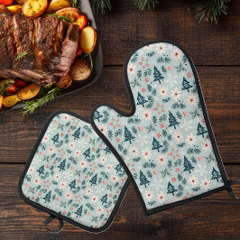 Feestelijke boom en bloem ontwerp ovenwant & pannenlap set