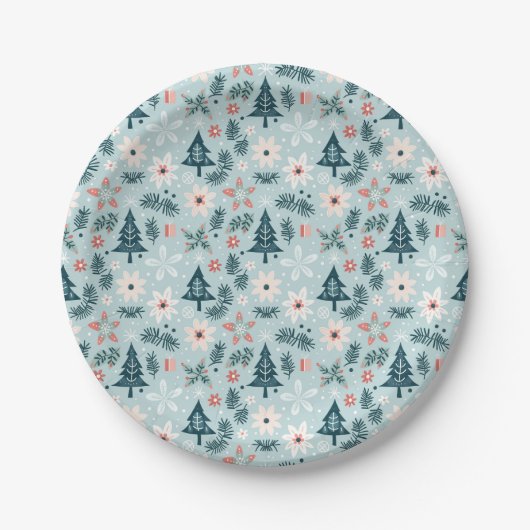 Feestelijke boom en bloem ontwerp papieren bordje (Voorkant)