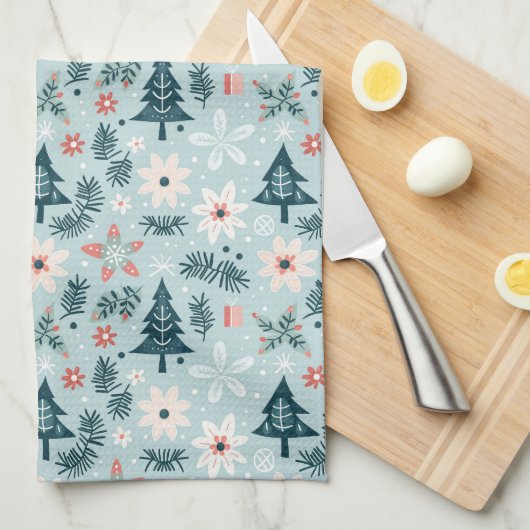 Feestelijke boom en bloem ontwerp theedoek (Quarter Fold)