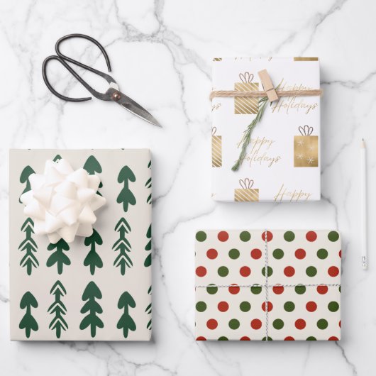 Feestelijke boomcadeaus Stippen Naadloze patroonva Inpakpapier Vel (Voorkant)