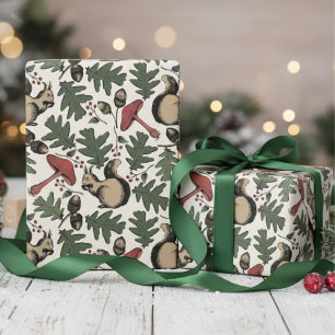 Feestelijke Bos Eekhoorns, Eikels & Paddenstoelen Cadeaupapier