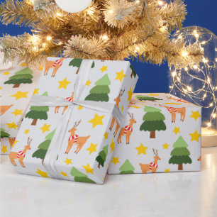 Feestelijke Bos Reinders Kerstboom en Sterren Cadeaupapier