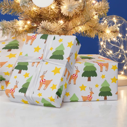 Feestelijke Bos Reinders Kerstboom en Sterren Cadeaupapier (Feestdagen)