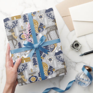Feestelijke bosdieren Scandi Kerstmis Cadeaupapier