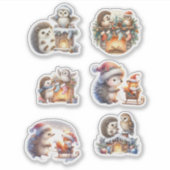 Feestelijke bosdierstickers – Egels, uilen Sticker (Voorkant)