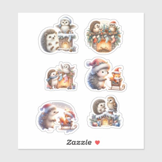 Feestelijke bosdierstickers – Egels, uilen Sticker (Vel)