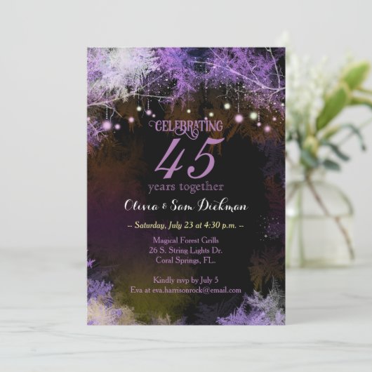 Feestelijke boslichten Huwelijksverjaardagsfeest Kaart (Staand voorkant)