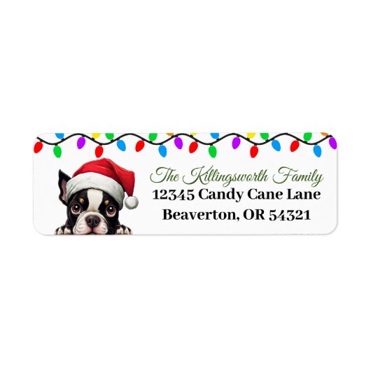 Feestelijke Boston Terrier Christmas retourlabels Etiket (Voorkant)