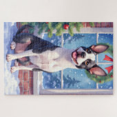 Feestelijke Boston Terrier Kerst Kunst Legpuzzel (Horizontaal)