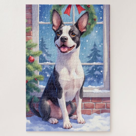 Feestelijke Boston Terrier Kerst Kunst Legpuzzel (Verticaal)