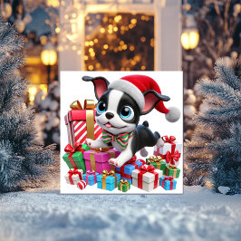 Feestelijke Boston Terrier met Cadeaus Feestdagenkaart