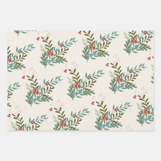 Feestelijke Botanische Bloemen Kerstmis Traditione Inpakpapier Vel (Voorkant 3)