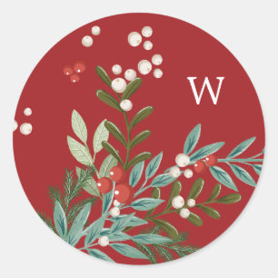 Feestelijke Botanische Bloemige Kerst Tradionele R Ronde Sticker