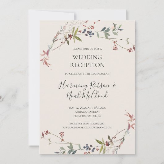 Feestelijke botanische champagne huwelijksreceptie kaart (Voorkant)