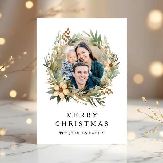 Feestelijke Botanische Krans Foto Kerstmis Feestdagenkaart