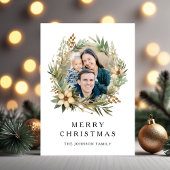 Feestelijke Botanische Krans Foto Kerstmis Feestdagenkaart