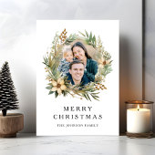 Feestelijke Botanische Krans Foto Kerstmis Feestdagenkaart