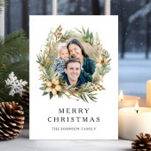 Feestelijke Botanische Krans Foto Kerstmis Feestdagenkaart