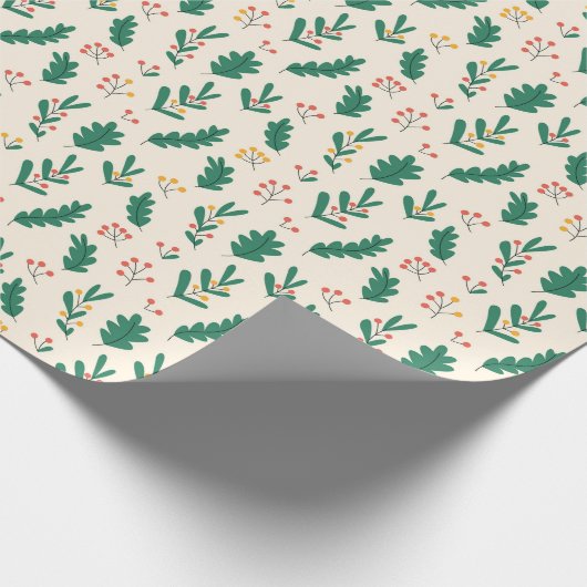 Feestelijke botanische patroon met bladeren en bes cadeaupapier (Hoek)