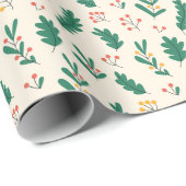 Feestelijke botanische patroon met bladeren en bes cadeaupapier (Rol Hoek)