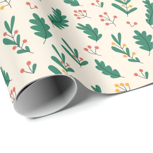 Feestelijke botanische patroon met bladeren en bes cadeaupapier (Rol Hoek)
