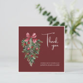 Feestelijke Bourgondië Groene Winter Kerstbruiloft Bedankkaart (Staand voorkant)