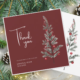 Feestelijke Bourgondië Groene Winter Kerstbruiloft Bedankkaart