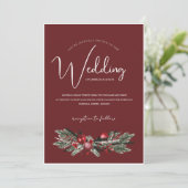 Feestelijke Bourgondië Groene Winter Kerstbruiloft Kaart (Staand voorkant)