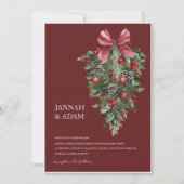 Feestelijke Bourgondië Groene Winter Kerstbruiloft Kaart (Voorkant)