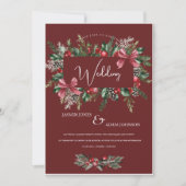 Feestelijke Bourgondië Groene Winter Kerstbruiloft Kaart (Voorkant)