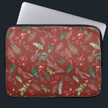 Feestelijke Bourgondische Kerstwinter Botanische B Laptop Sleeve<br><div class="desc">Dit patroontje is voorzien van gegooide waterverf rode bloemen,  bessen & wintergroen voor een feestelijke uitstraling.</div>
