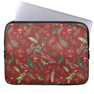 Feestelijke Bourgondische Kerstwinter Botanische B Laptop Sleeve