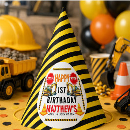 Feestelijke Bouw Dump Truck 1e Verjaardagsfeest Feesthoedjes