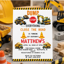 Feestelijke Bouw Dump Truck 1e Verjaardagsfeest Kaart