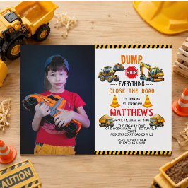 Feestelijke Bouw Dump Truck 1e Verjaardagsfeest Kaart