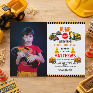 Feestelijke Bouw Dump Truck 1e Verjaardagsfeest Kaart