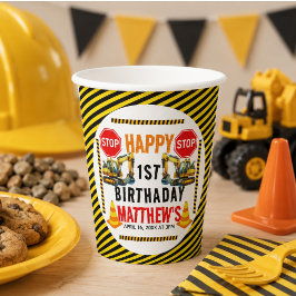 Feestelijke Bouw Dump Truck 1e Verjaardagsfeest Papieren Bekers