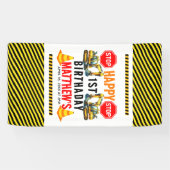 Feestelijke Bouw Dump Truck 1e Verjaardagsfeest Spandoek (Horizontaal)