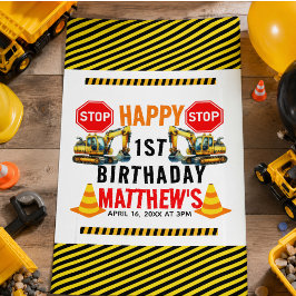 Feestelijke Bouw Dump Truck 1e Verjaardagsfeest Spandoek