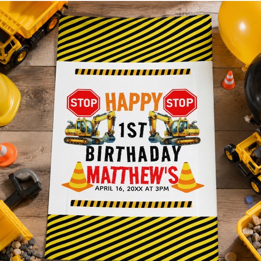 Feestelijke Bouw Dump Truck 1e Verjaardagsfeest Spandoek
