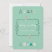 Feestelijke Bow & Chic Trees Doodle Retro Vakantie Feestdagenkaart (Voorkant)