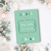 Feestelijke Bow & Chic Trees Doodle Retro Vakantie Feestdagenkaart